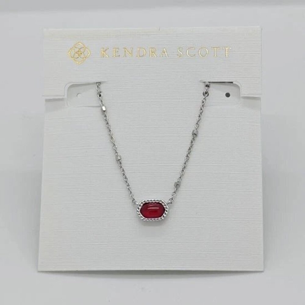 Kendra Scott Mini Elisa Silver Satellite Pendant Necklace in Berry Red